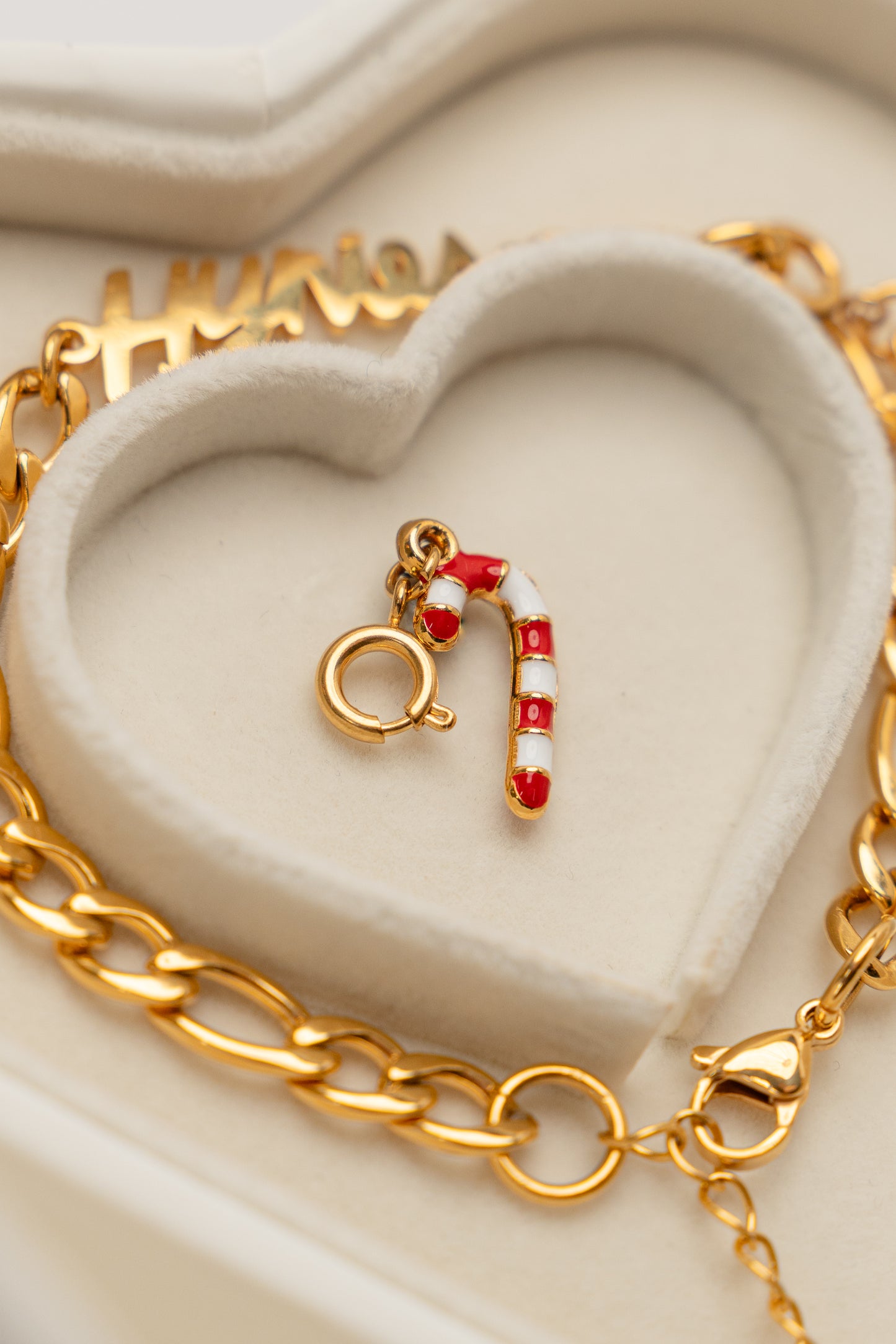 π SOLD OUT π* - Candy Cane "Holiday" Charm - Red, White & Gold