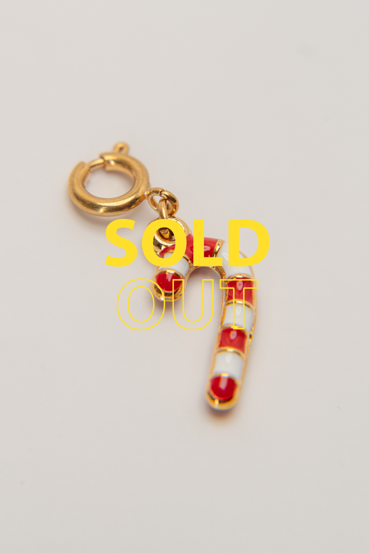 🍭 SOLD OUT 🎄* - Candy Cane "Holiday" Charm - Red, White & Gold